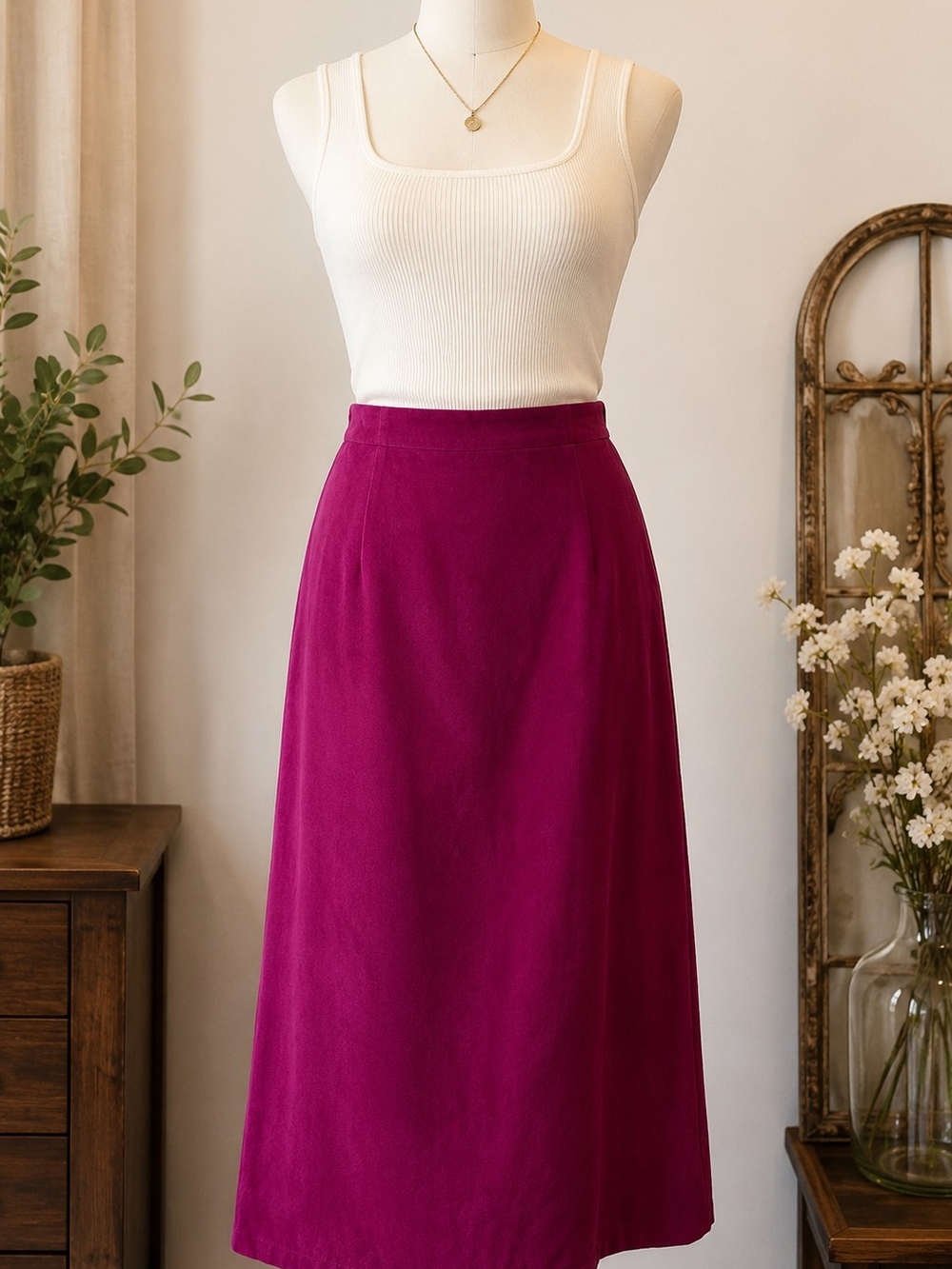 Briggs New York Magenta Faux Suede Midi Skirt Womens 18 Career Office Y2K